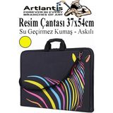 Artlantis Resim Çantası Desenli Kumaş 37X54 cm 1 Adet Teknik Resim Dosya Çantası 35X50 cm Askılı Proje Çantası Fermuarlı Okul Sınıf - Sarı