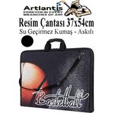 Artlantis Resim Çantası Desenli Kumaş 37X54 cm 1 Adet Teknik Resim Dosya Çantası 35X50 cm Askılı Proje Çantası Fermuarlı Okul Sınıf - Siyah