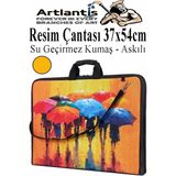 Artlantis Resim Çantası Desenli Kumaş 37X54 cm 1 Adet Teknik Resim Dosya Çantası 35X50 cm Askılı Proje Çantası Fermuarlı Okul Sınıf - Turuncu