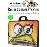 Artlantis Resim Çantası Desenli Kumaş 37X54 cm 1 Adet Teknik Resim Dosya Çantası 35X50 cm Askılı Proje Çantası Fermuarlı Okul Sınıf - Yeşil