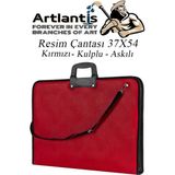 Artlantis Resim Çantası Fermuarlı Kulplu 37x54 cm 1 Adet Teknik Resim Dosya Çantası 35x50 cm Askılı Proje Çantası Okul Sınıf (Kırmızı)