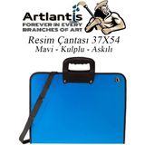 Artlantis Resim Çantası Fermuarlı Kulplu 37x54 cm 1 Adet Teknik Resim Dosya Çantası 35x50 cm Askılı Proje Çantası Okul Sınıf (Mavi)