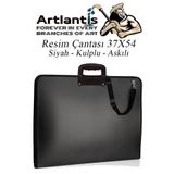 Artlantis Resim Çantası Fermuarlı Kulplu 37x54 cm 1 Adet Teknik Resim Dosya Çantası 35x50 cm Askılı Proje Çantası Okul Sınıf (Siyah)