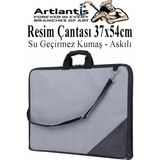 Artlantis Resim Çantası Kumaş 37X54 cm 1 Adet Teknik Resim Dosya Çantası 35X50 cm Askılı Bez Proje Çantası Fermuarlı Okul Sınıf - Gri