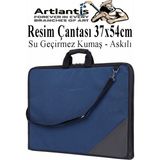 Artlantis Resim Çantası Kumaş 37X54 cm 1 Adet Teknik Resim Dosya Çantası 35X50 cm Askılı Bez Proje Çantası Fermuarlı Okul Sınıf - Lacivert
