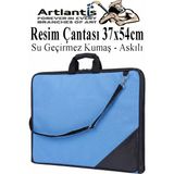 Artlantis Resim Çantası Kumaş 37X54 cm 1 Adet Teknik Resim Dosya Çantası 35X50 cm Askılı Bez Proje Çantası Fermuarlı Okul Sınıf - Mavi