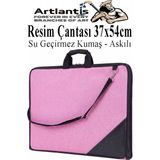 Artlantis Resim Çantası Kumaş 37X54 cm 1 Adet Teknik Resim Dosya Çantası 35X50 cm Askılı Bez Proje Çantası Fermuarlı Okul Sınıf - Pembe