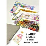 Artlantis Resim Defteri 15 Yaprak 25X35 cm 4 Adet Spiralli Orta Boy Resim Defteri Karton Kapak 110 gr Öğrenci Okul - Beyaz - Standart - 25x35cm