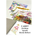Artlantis Resim Defteri 15 Yaprak 35x50 cm 2 Adet Spiralli Büyük Boy Resim Defteri Karton Kapak 110 gr Öğrenci Okul