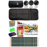 Artlantis Resim Defteri 25x35 cm 12 Renk Kuru Boya Dereceli Kurşun Kalem Rulo Kalemlik 24 Bölmeli Hamur Silgi Kalemtraş Görsel