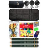 Artlantis Resim Defteri 25x35 cm 24 Renk Kuru Boya Dereceli Kurşun Kalem Rulo Kalemlik 24 Bölmeli Hamur Silgi Kalemtraş Görsel