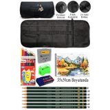 Artlantis Resim Defteri 35x50 cm 12 Renk Kuru Boya Dereceli Kurşun Kalem Rulo Kalemlik 24 Bölmeli Hamur Silgi Kalemtraş Görsel
