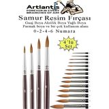 Artlantis Resim Fırçası 0 - 2 - 4 - 6 Numara 1 Paket 4 Lü Samur Yuvarlak Uçlu Fırça Seti Guaj Sulu Akrilik Yağlı Boya Fırçaları - Standart - Naturel