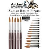 Artlantis Resim Fırçası 11 Numara 5 Li 1 Paket Samur Yuvarlak Uçlu Fırça Seti Guaj Sulu Akrilik Yağlı Boya Fırçaları - Standart - Naturel