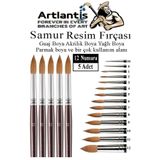 Artlantis Resim Fırçası 12 Numara 5 li 1 Paket Samur Yuvarlak Uçlu Fırça Seti Guaj Sulu Akrilik Yağlı Boya Fır