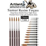 Artlantis Resim Fırçası 2 Numara 5 li 1 Paket Samur Yuvarlak Uçlu Fırça Seti Guaj Sulu Akrilik Yağlı Boya Fırçaları