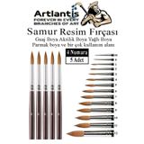 Artlantis Resim Fırçası 4 Numara 5 li 1 Paket Samur Yuvarlak Uçlu Fırça Seti Guaj Sulu Akrilik Yağlı Boya Fırç