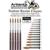 Artlantis Resim Fırçası 4 Numara 5 Li 1 Paket Samur Yuvarlak Uçlu Fırça Seti Guaj Sulu Akrilik Yağlı Boya Fırçaları - Standart - Naturel