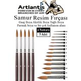 Artlantis Resim Fırçası 4 Numara 5 li 1 Paket Samur Yuvarlak Uçlu Fırça Seti Guaj Sulu Akrilik Yağlı Boya Fırçaları