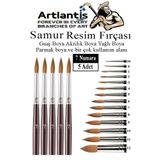 Artlantis Resim Fırçası 7 Numara 5 li 1 Paket Samur Yuvarlak Uçlu Fırça Seti Guaj Sulu Akrilik Yağlı Boya Fırç
