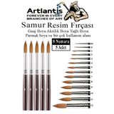 Artlantis Resim Fırçası 8 Numara 5 li 1 Paket Samur Yuvarlak Uçlu Fırça Seti Guaj Sulu Akrilik Yağlı Boya Fırç
