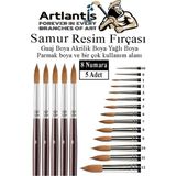 Artlantis Resim Fırçası 8 Numara 5 Li 1 Paket Samur Yuvarlak Uçlu Fırça Seti Guaj Sulu Akrilik Yağlı Boya Fırçaları - Standart - Naturel