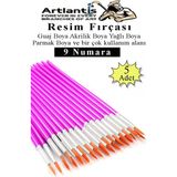 Artlantis Resim Fırçası 9 Numara 5 Adet Yuvarlak Uçlu Sentetik Resim Fırça Ekonomik Suluboya Akrilik Boya Guaj Boya Yağlı Boya - 4mm - Renkli