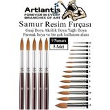 Artlantis Resim Fırçası 9 Numara 5 Li 1 Paket Samur Yuvarlak Uçlu Fırça Seti Guaj Sulu Akrilik Yağlı Boya Fırçaları - Standart - Natural