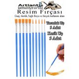 Artlantis Resim Fırçası Kesik ve Yuvarlak Uçlu 10 Adet Sentetik Fırça Ekonomik Suluboya Akrilik Boya Guaj Boya Yağlı Boya Resim