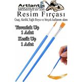 Artlantis Resim Fırçası Kesik ve Yuvarlak Uçlu 2 Adet Sentetik Fırça Ekonomik Suluboya Akrilik Boya Guaj Boya Yağlı Boya Resim - Standart - Mavi