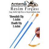 Artlantis Resim Fırçası Kesik ve Yuvarlak Uçlu 2 Adet Sentetik Fırça Ekonomik Suluboya Akrilik Boya Guaj Boya Yağlı Boya Resim