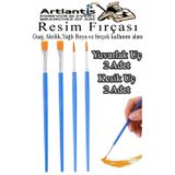 Artlantis Resim Fırçası Kesik ve Yuvarlak Uçlu 4 Adet Sentetik Fırça Ekonomik Suluboya Akrilik Boya Guaj Boya Yağlı Boya Resim