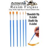 Artlantis Resim Fırçası Kesik ve Yuvarlak Uçlu 6 Adet Sentetik Fırça Ekonomik Suluboya Akrilik Boya Guaj Boya Yağlı Boya Resim