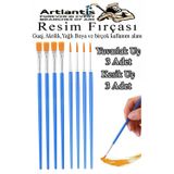 Artlantis Resim Fırçası Kesik ve Yuvarlak Uçlu 8 Adet Sentetik Fırça Ekonomik Suluboya Akrilik Boya Guaj Boya Yağlı Boya Resim