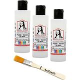 Artlantis Resim Verniği 70 ml Su Bazlı 3 Adet ve Zemin Fırçası Resim Parlatıcı Vernik Hobi Sanat Akrilik Guaj Yağlı Boya - Standart - Şeffaf