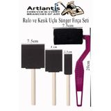 Artlantis Rulo ve Kesik Uçlu 4 lü Sünger Fırça Seti 1 Paket Akrilik Boya Yağlı Boya Guaj Boya Sulu Boya Sanats