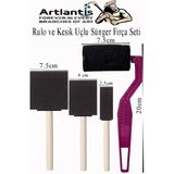 Artlantis Rulo ve Kesik Uçlu 4 lü Sünger Fırça Seti 1 Paket Akrilik Boya Yağlı Boya Guaj Boya Sulu Boya Sanatsal