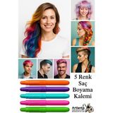 Artlantis Saç Boyama Kalemi 5 Renk 1 Paket Bubu Saç Boyama Tebeşiri 5 Li Yıkanabilir Mini Tarak li Hair Chalk Pen - Renkli - Standart