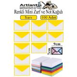 Artlantis Sarı Mini Zarf 7x9 cm Not Kağıtlı 100 Adet Küçük Sarı Zarf Mektup Oyun Zarfı Doğum Günü Dilekleri Zarfı Canlı Renk