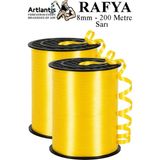 Artlantis Sarı Rafya Şerit Kurdela 2 Adet 8mm 200 Metre Rabant Rafya Renkli Hediye Paketleme Ipi Kurdela Balon Bağlama Ponpon - 8 mm