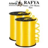 Artlantis Sarı Rafya Şerit Kurdela 2 Adet 8mm 200 Metre Rabant Rafya Renkli Hediye Paketleme İpi Kurdela Balon Bağlama Ponpon
