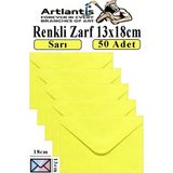Artlantis Sarı Zarf 13X18 cm 50 Adet Sarı Mektup Zarfı Davetiye Zarfı Kartpostal Çekiliş Hediye Zarfı - 13x18cm - Standart
