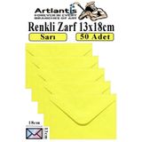 Artlantis Sarı Zarf 13x18 cm 50 Adet Sarı Mektup Zarfı Davetiye Zarfı Kartpostal Çekiliş Hediye Zarfı