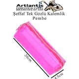 Artlantis Şeffaf Kalemlik 1 Adet Tek Gözlü Transparan Kalem Kutusu Fosforlu Renkli Silikon Tek Bölmeli Makyaj Kozmetik Çantası - Pembe