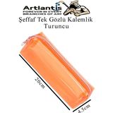 Artlantis Şeffaf Kalemlik 1 Adet Tek Gözlü Transparan Kalem Kutusu Fosforlu Renkli Silikon Tek Bölmeli Makyaj Kozmetik Çantası - Turuncu