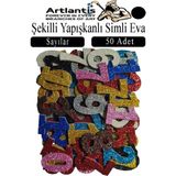 Artlantis Şekilli Simli Eva Yapışkanlı 50 Li 1 Paket Kendinden Yapışkanlı Simli Eva Sticker Okul Öncesi Kreş Ana Sınıfı - Siyah
