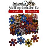 Artlantis Şekilli Simli Eva Yapışkanlı Çiçek 100 lü 1 Paket Kendinden Yapışkanlı Simli Eva Sticker Okul Öncesi