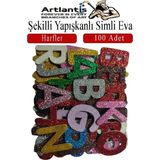 Artlantis Şekilli Simli Eva Yapışkanlı Harfler 100 Lü 1 Paket Kendinden Yapışkanlı Simli Eva Sticker Okul Öncesi Kreş Ana - Çok Renkli