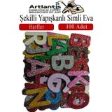 Artlantis Şekilli Simli Eva Yapışkanlı Harfler 100 lü 1 Paket Kendinden Yapışkanlı Simli Eva Sticker Okul Öncesi Kreş Ana