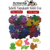 Artlantis Şekilli Simli Eva Yapışkanlı Hayvanlar 100 lü 1 Paket Kendinden Yapışkanlı Simli Eva Sticker Okul Öncesi Kreş Ana